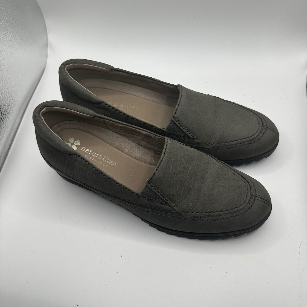 Naturalizer N5 Contour Womens 8M Grey Leather Slip On Wedge Loafers Shoes - Picture 2 of 5
